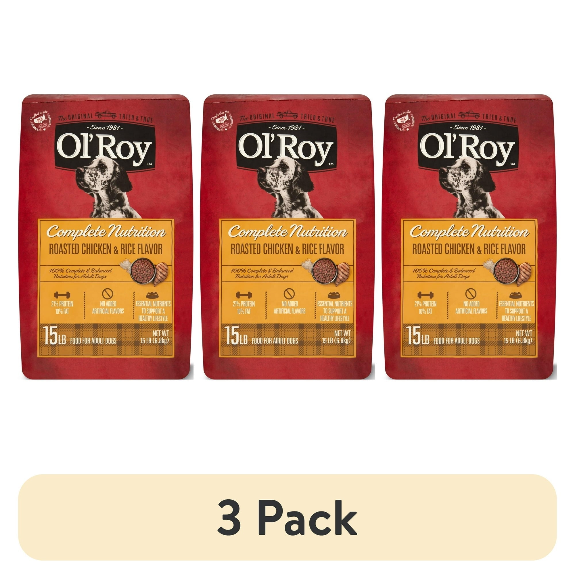 Ol' Roy Complete Nutrition roasted chicken & rice dry dog food bags, 15 lb x3 pack