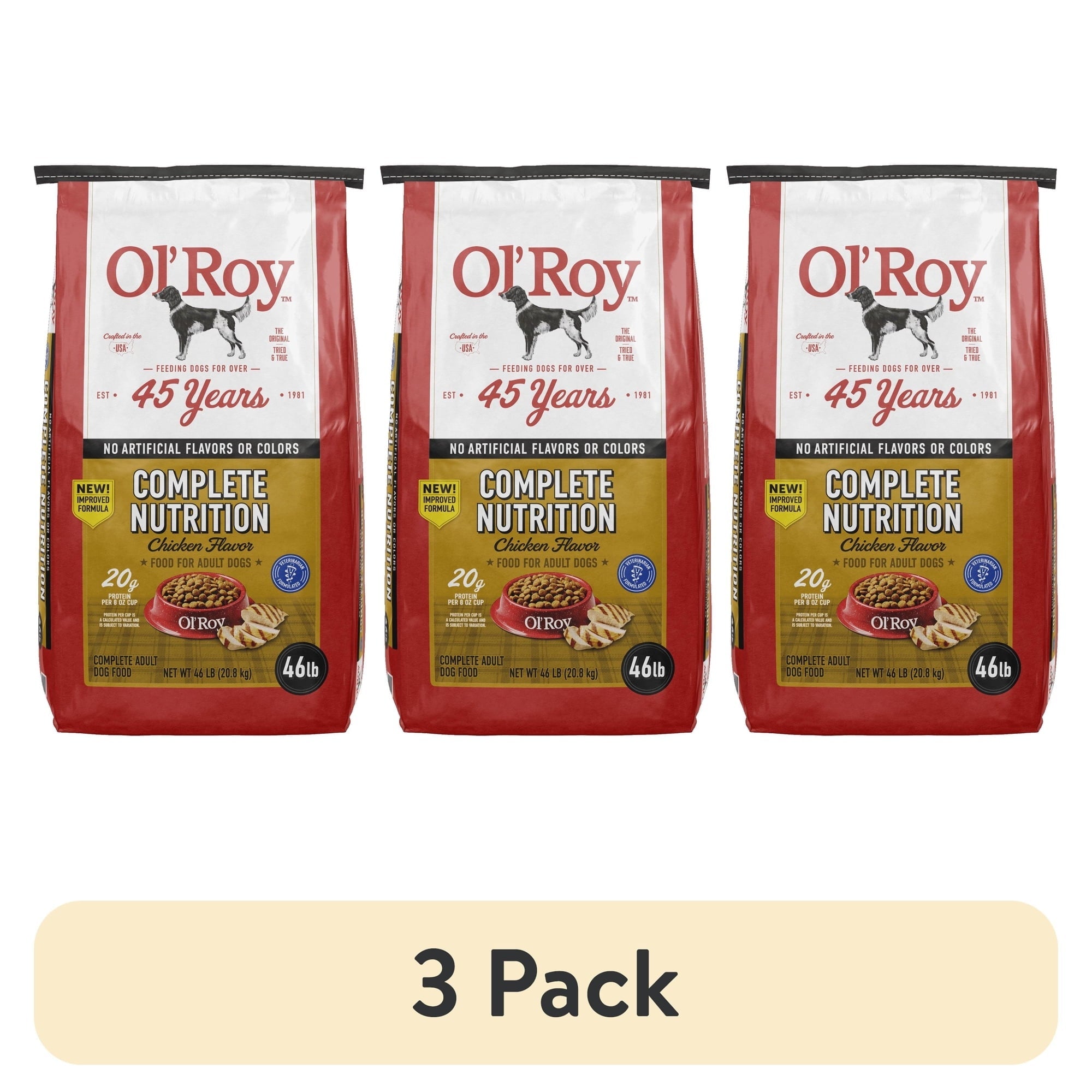 Ol' Roy Complete Nutrition chicken flavor dry dog food pouches, 46 lb, 3 pack