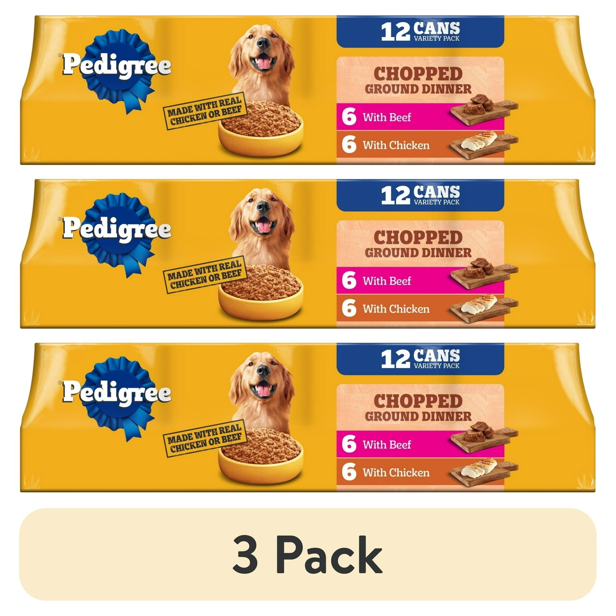 Pedigree Chopped Ground Dinner Wet Dog Food Chicken & Beef, 13.2 oz. Cans