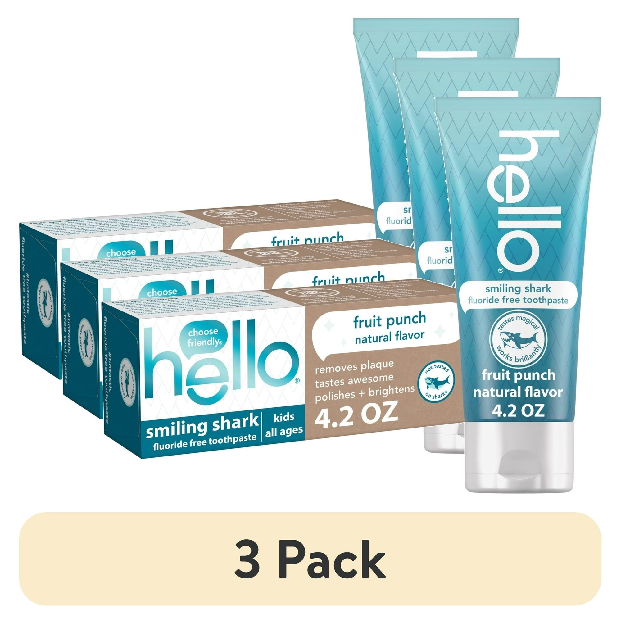 hello Smiling Shark Fluoride Free Kids Toothpaste, Natural Fruit Punch, 4.2 Oz Tube