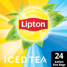 Lipton iced tea bag carton close-up with 24 gallon-size