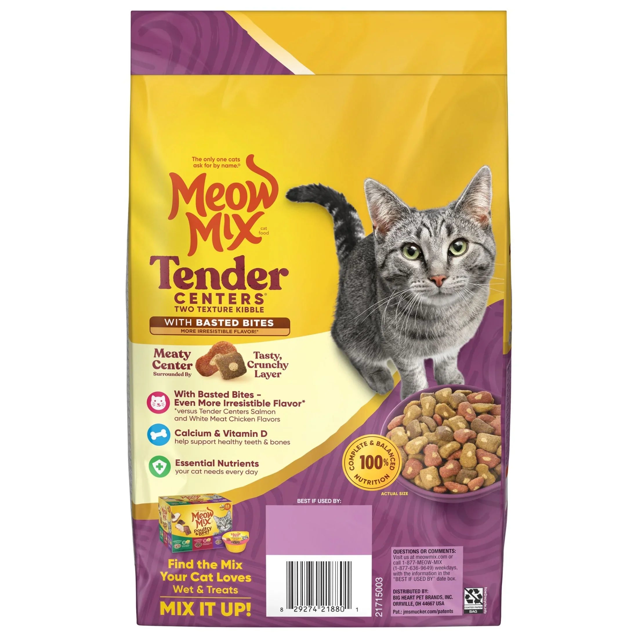 Meow Mix Tender Centers with Basted Bites, Chicken & Tuna Flavors, Dry Cat Food, 3 lb. Bag