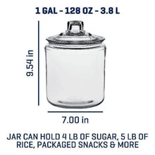 Wide-mouth glass food storage jar with clear lid, 1-gallon size