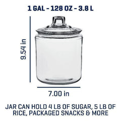 1 Gallon Heritage Hill Glass Jar Wide Mouth Food Storage Canister With Lid