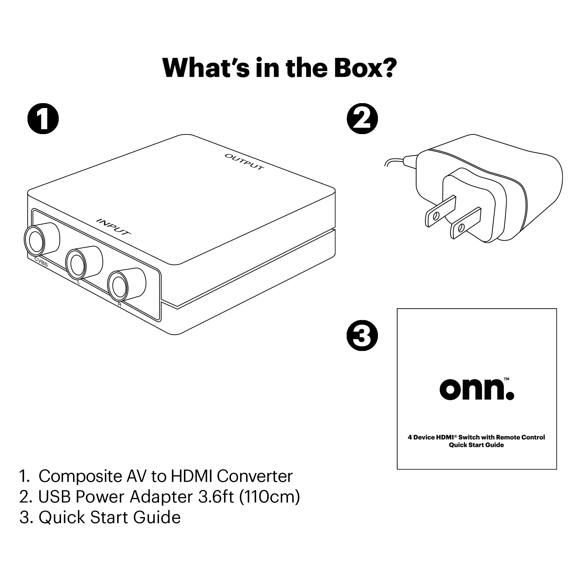 onn Composite AV to HDMI Converter, Black