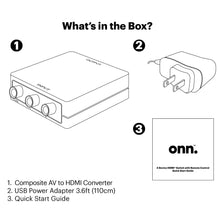 Converter box with 'What's in the Box?' layout and adapter illustration