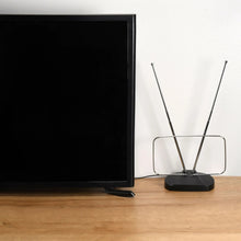 Indoor TV antenna with two slim metal antennas on tabletop base