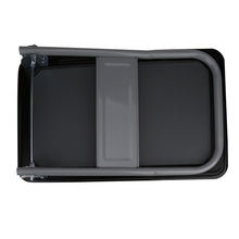 Rolling utility cart side view with dark tray and gray metal frame