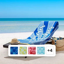 Oversized beach towel in dark blue with white script lettering pattern