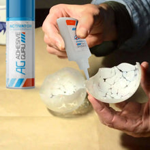 Activator spray and cyanoacrylate glue bottle for repairing a cracked bowl