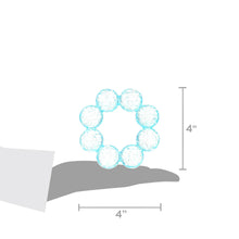 Blue circular water teether with 4 in measurement indicator