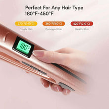 Champagne gold hair straightener with LCD showing 180°F