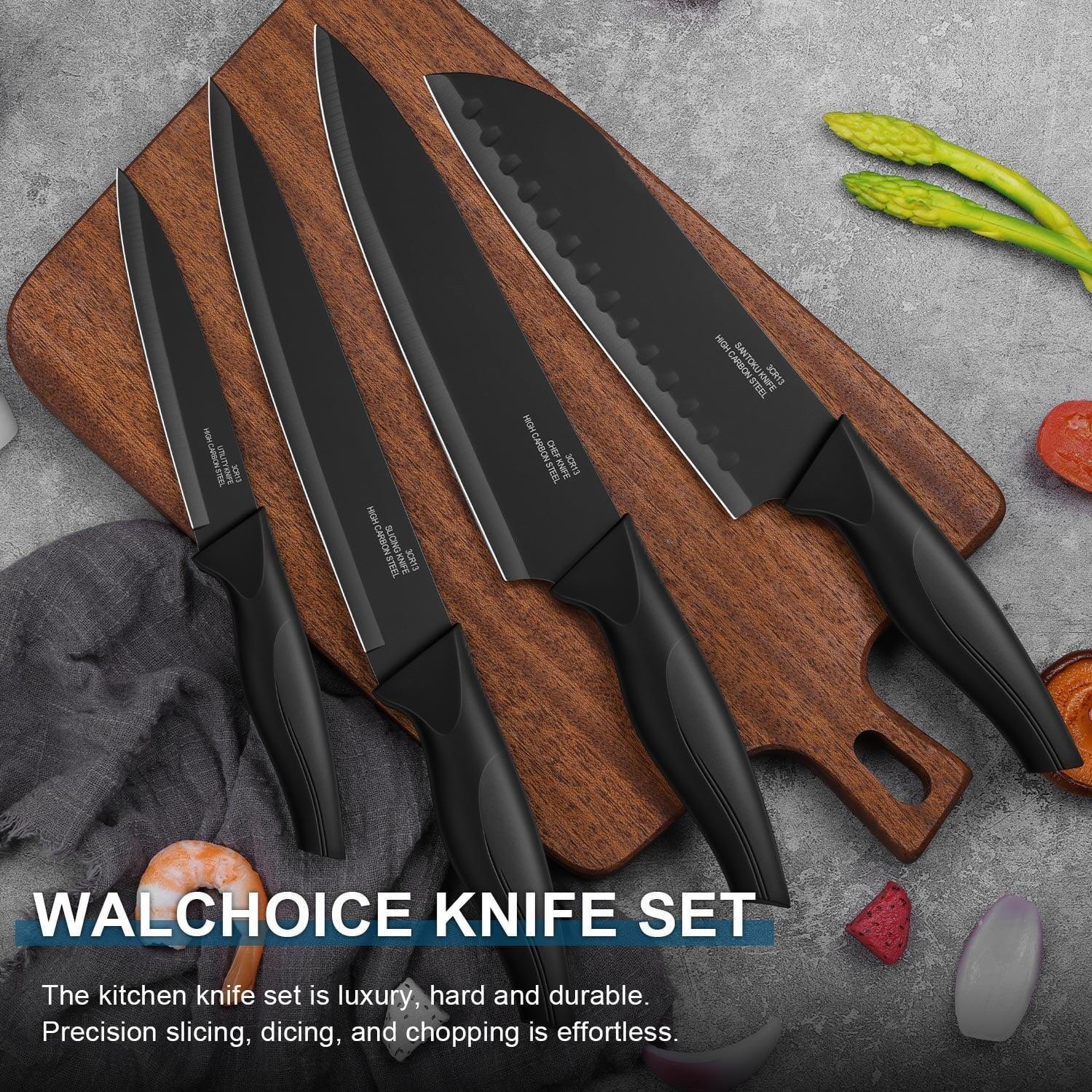 Walchoice 15 Pieces Knife Set with Block, High Carbon Stainless Steel Kitchen Knife Set with Sharpener, Rust Resistant & Dishwasher Safe - USA MEGA SHOP