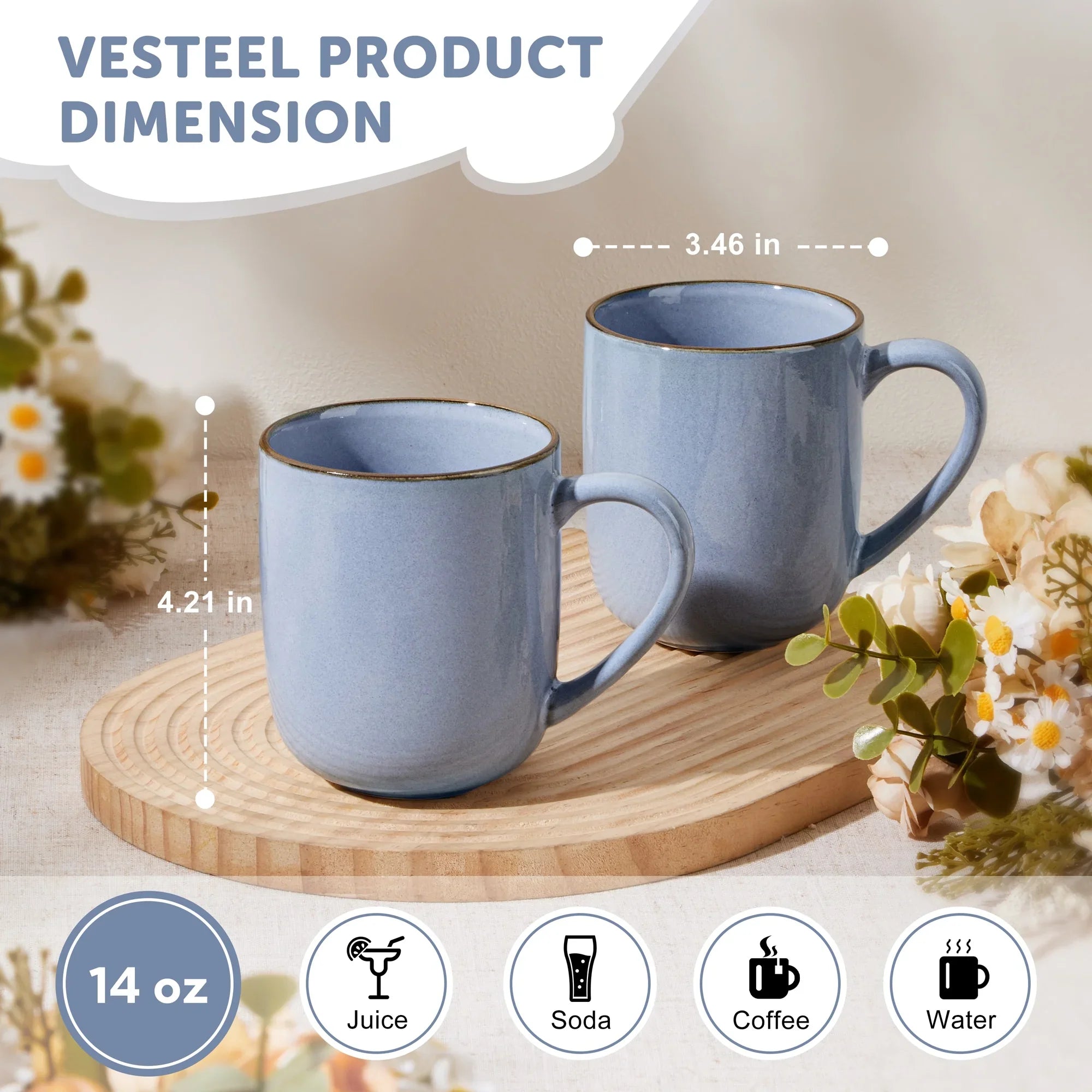 Vesteel Coffee Mug Set of 4, Ceramic Coffee Cups with Handles, 14oz Handmade Reactive Glaze Mugs Set for Coffee Tea Milk, Mug Gifts for Thanksgiving Day Anniversary, Gifts for Men, women, Home, Office and Restuarant