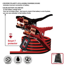 Booster cable clamps with Smart 7 protector and reverse polarity warning