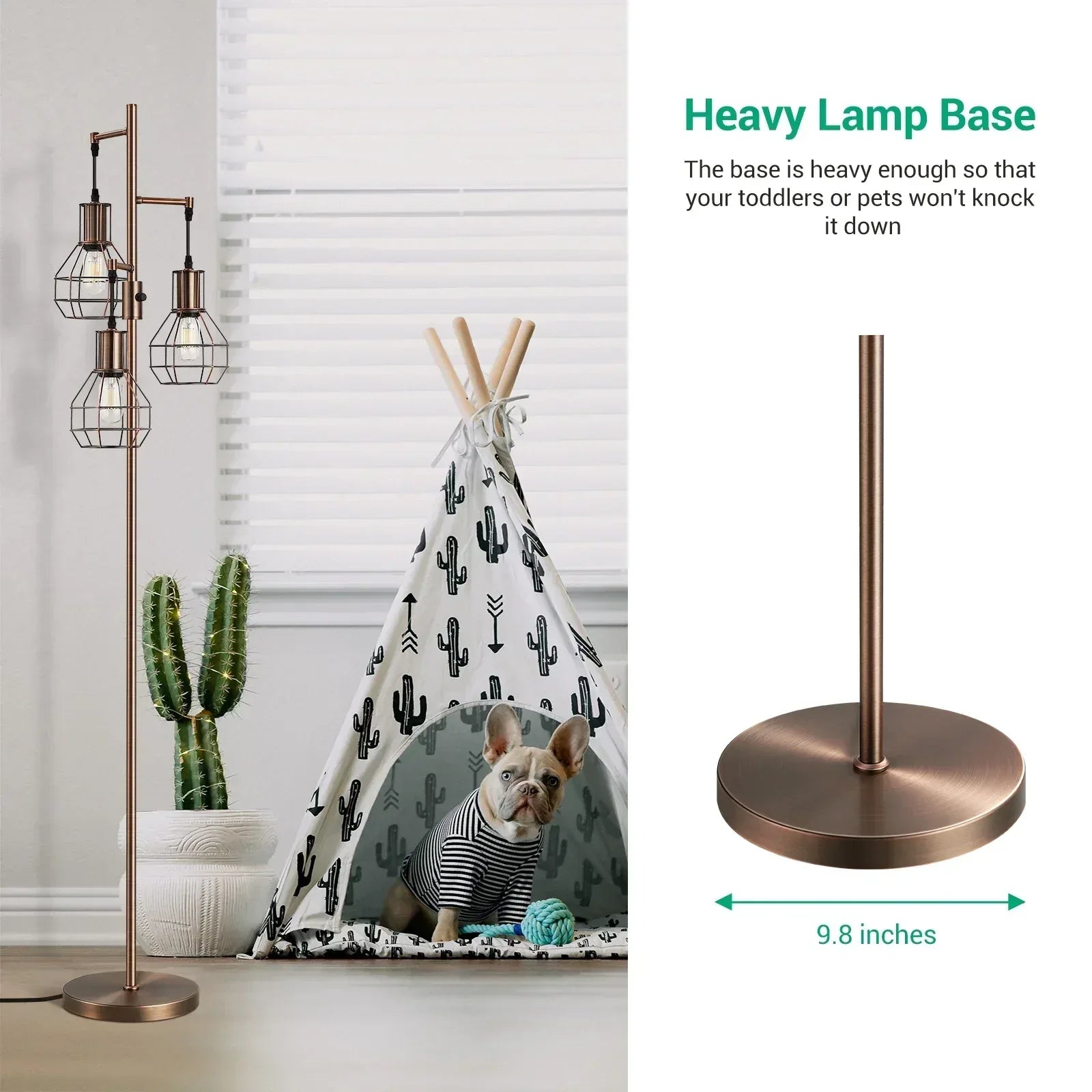 EDISHINE 65IN Farmhouse Industrial Black Floor Lamps for Living Room, Dimmable, Metal Standing Tree Lamp for Bedroom, Office, Home Decor, Lighting, 3 LED Bulb Included - USA MEGA SHOP