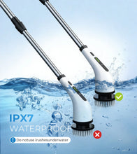 White cordless spin scrubber with rotating brush head and water-splash protection