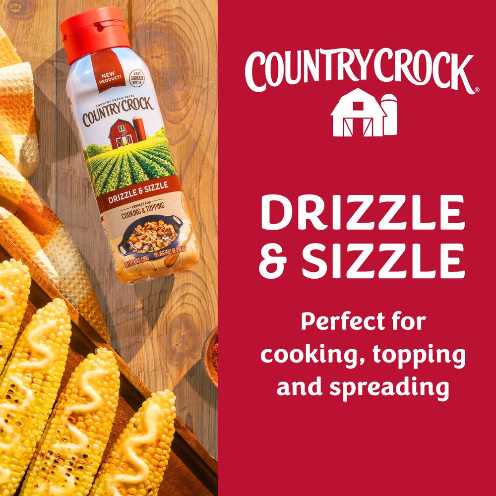 Country Crock drizzle & sizzle bottle with red cap for cooking, topping, spreading