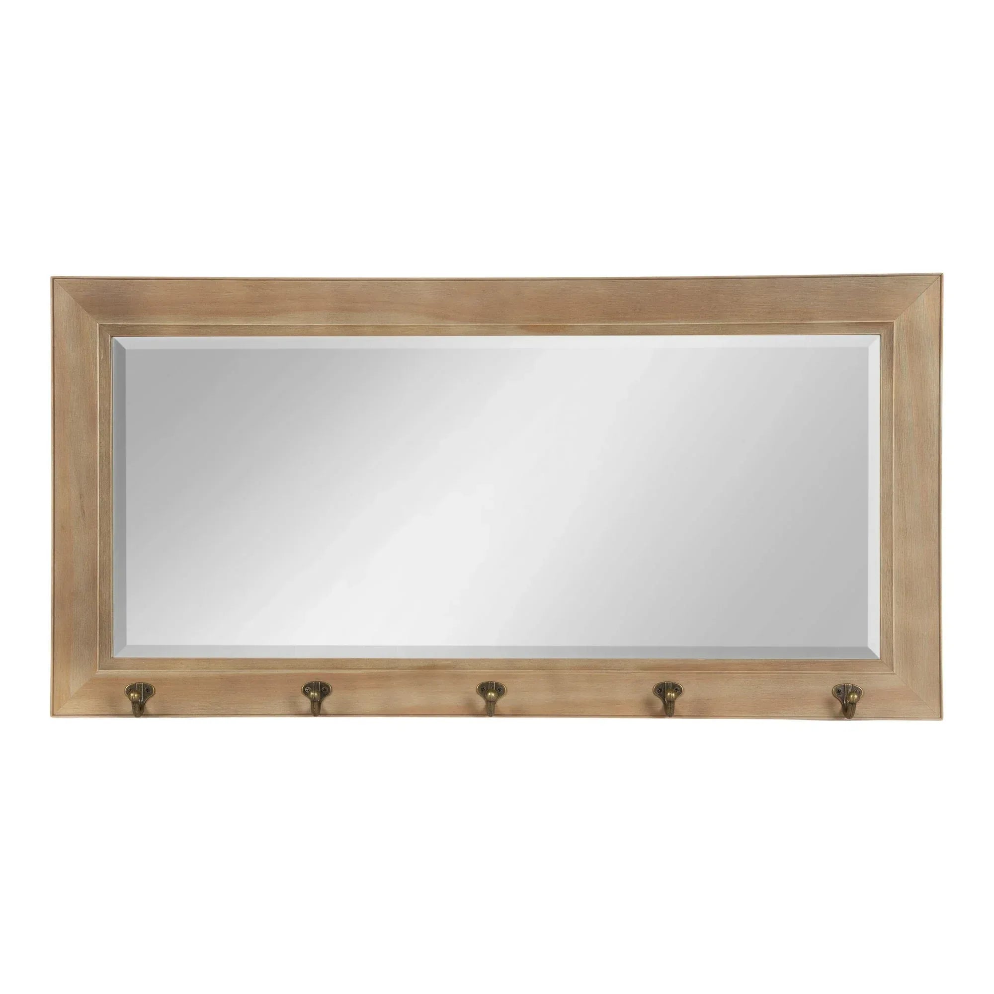 Kate and Laurel Pub Mirror with 5 Metal Hooks, Rustic Gray
