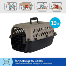 Hard-sided pet kennel for small pets, vented gray top with carry handle