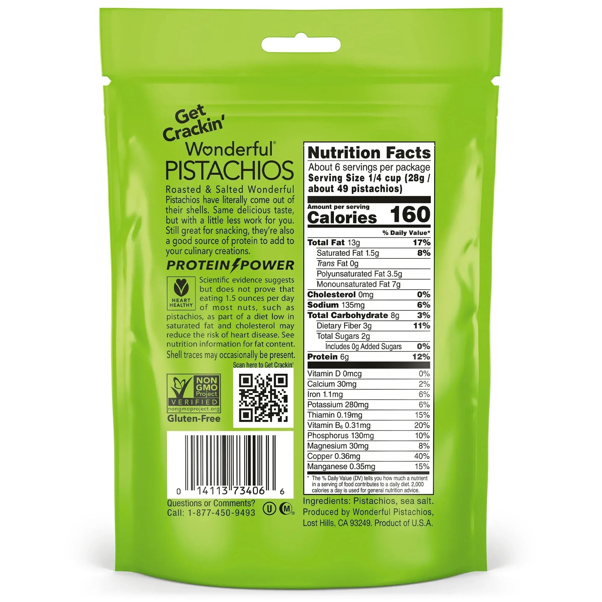 Wonderful Pistachios No Shells Roasted & Salted Nuts, 6 Ounce Bag