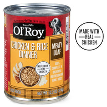 Ol' Roy wet dog food can front label with 'Made with real chicken' badge