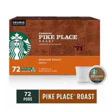 K-Cup coffee pod box with loose pod, Starbucks Pike Place medium roast, 72 pods