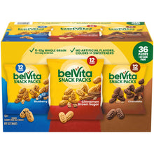 Breakfast biscuit variety pack carton with 12 snack packs (blueberry, cinnamon, chocolate)
