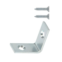 Zinc-plated steel corner brace with two countersunk screws