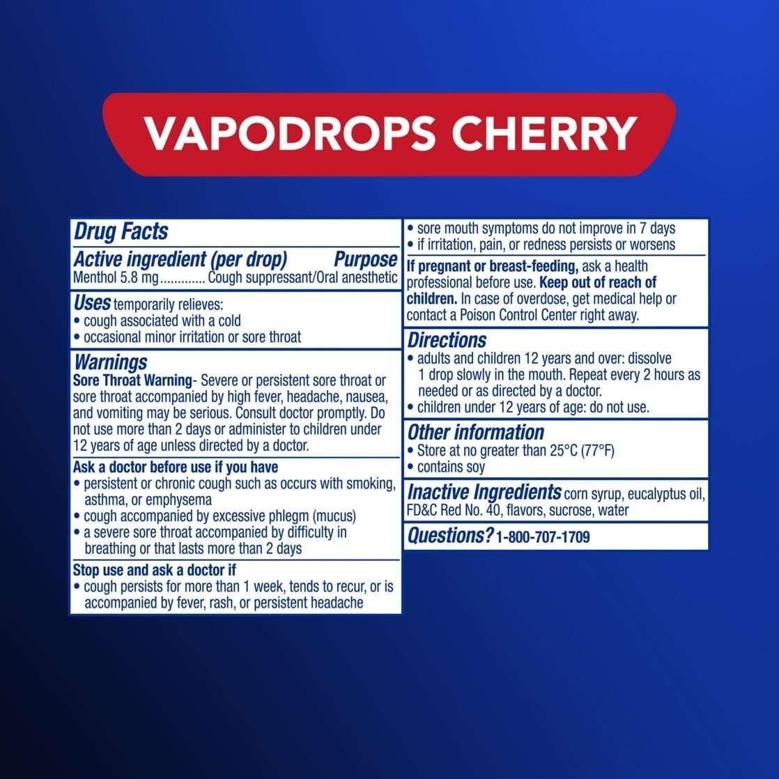Vicks VapoDrops Cough Drops and Throat Lozenges, Cherry Flavor, 50 Count