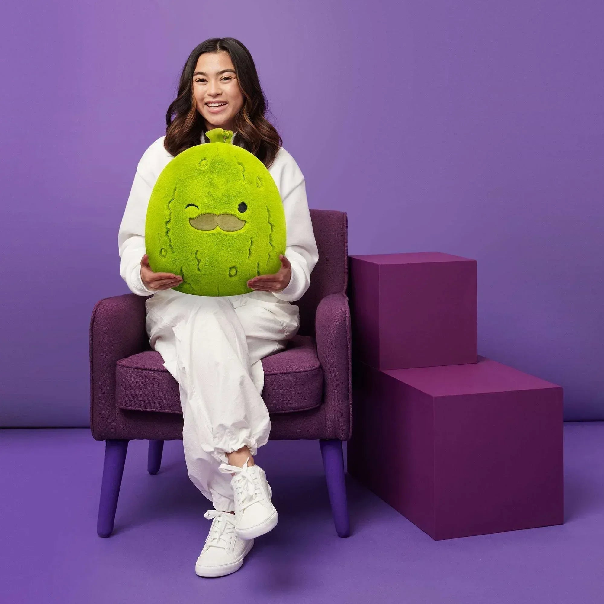 Squishmallows FuzzAMallow Official 16 inch Charles the Green Pickle with Mustache - Child's Ultra Soft Stuffed Plush Toy