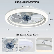 White flush-mount ceiling fan light with size markings 20 in and 5.1 in
