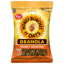 Honey roasted granola cereal bag front with Honey Bunches of Oats logo