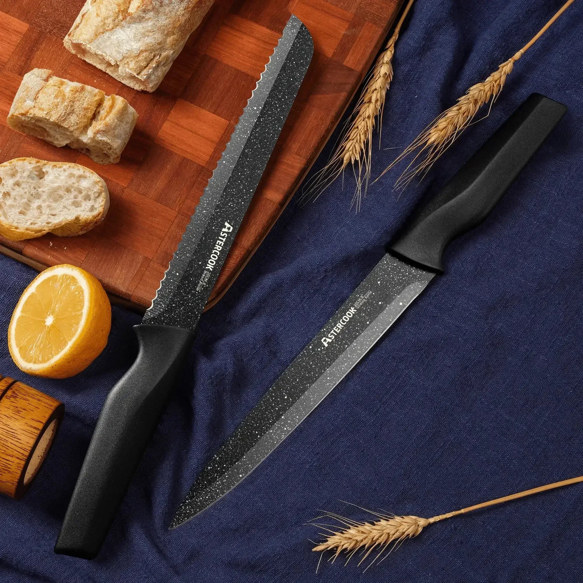 Astercook 6 Piece Starry-Sky Kitchen Knife Set, Carbon German Stainless Steel Knife Set with 6 Blade Guards, Non-stick Coating & Dishwasher Safe, Perfect Gifts for Kitchen