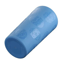 Blue plastic Easter egg etched tumbler, angled view with embossed egg pattern