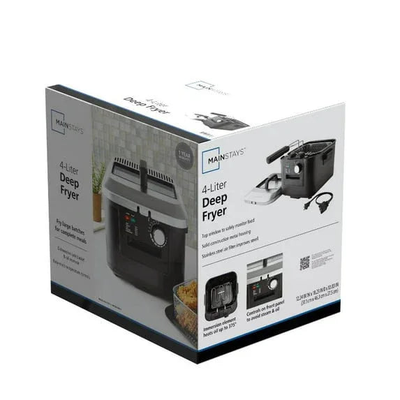 Mainstays 4L Electric Deep Fryer, Matte Black, Stainless Lid, 1800W - USA MEGA SHOP