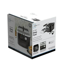 Mainstays 4-Liter deep fryer retail box with product photo and specs