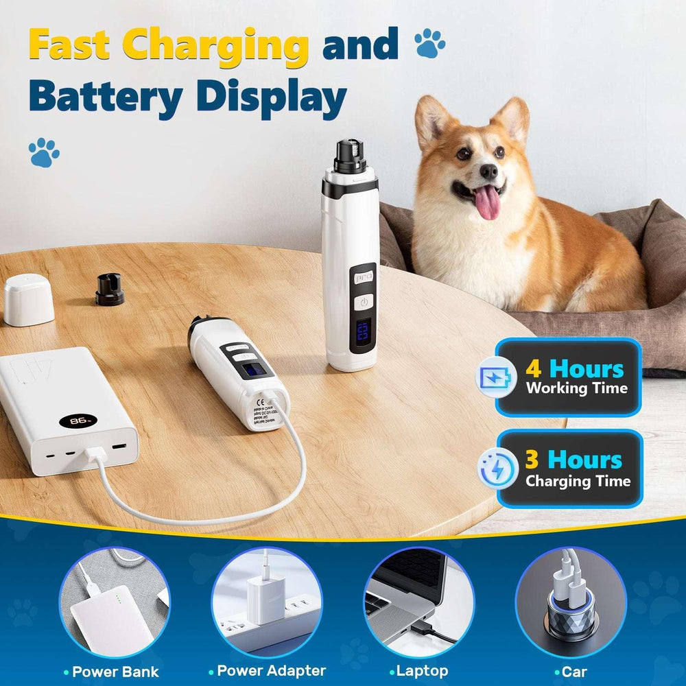 BEBANG Dog Nail Grinder, 2 LED Lights, Super Quiet and Low Vibration Electric Dog Nail Trimmers for Small Medium Large Dogs & Cats - USA MEGA SHOP