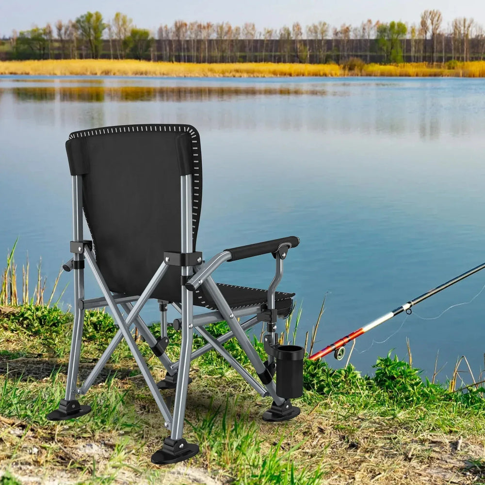 LNOW Folding Camping Chair with Cup Holder & Side Pocket Lightweight Portable Chairs for Beach, Sports, Fishing, â€Œâ€ŒBlack - USA MEGA SHOP