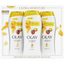 3-pack body wash bottles, white with yellow caps