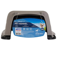 Hard-sided pet kennel with carry handle and vented light gray top