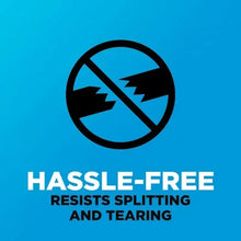 Hassle-free tape icon with black slash over jagged tear marks