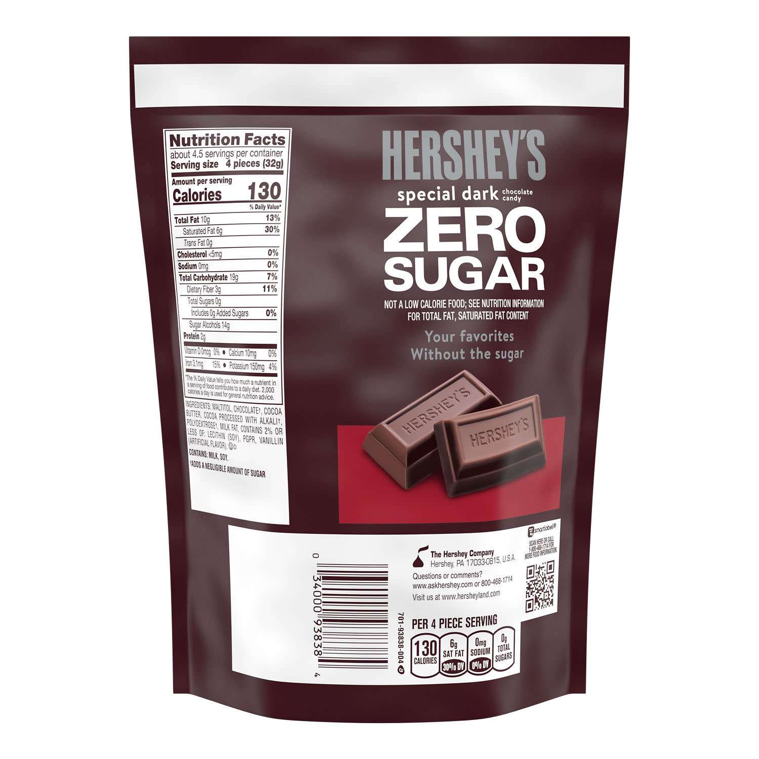 Hershey's Special Dark Zero Sugar Chocolate Candy, Bag 5.1 oz