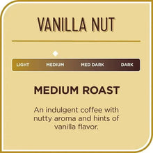 Vanilla Nut roast label card with roast scale and text for medium roast.
