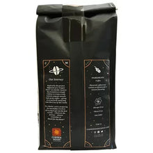 Coffee bag back panel with "Our Journey" and ingredients sections