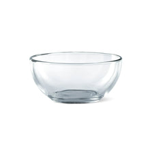 Clear glass bowl with thick rim, round shape