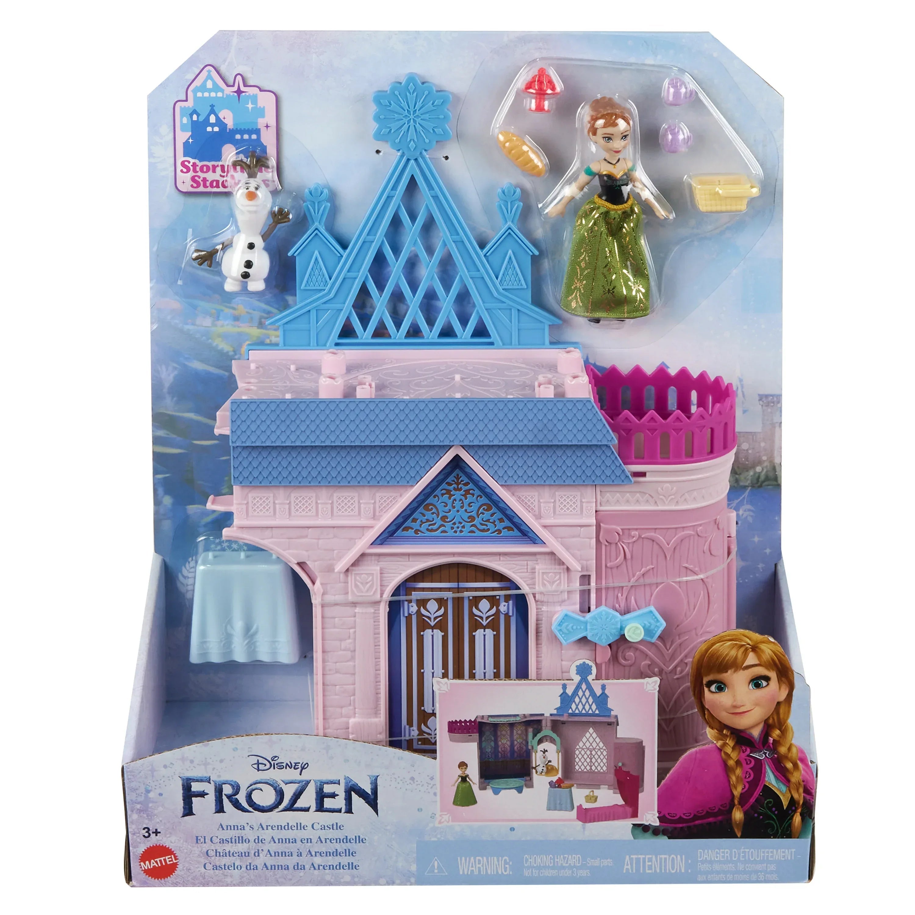 Disney Frozen Storytime Stackers Playset, Anna’s Arendelle Castle Dollhouse with Small Doll