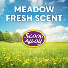 Meadow Fresh Scent label with Scoop Away logo on cat litter packaging