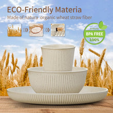 Beige wheat-straw bowl and plate set with ribbed texture