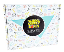 Printed “School supply boxes” supply kit box with school-themed icons